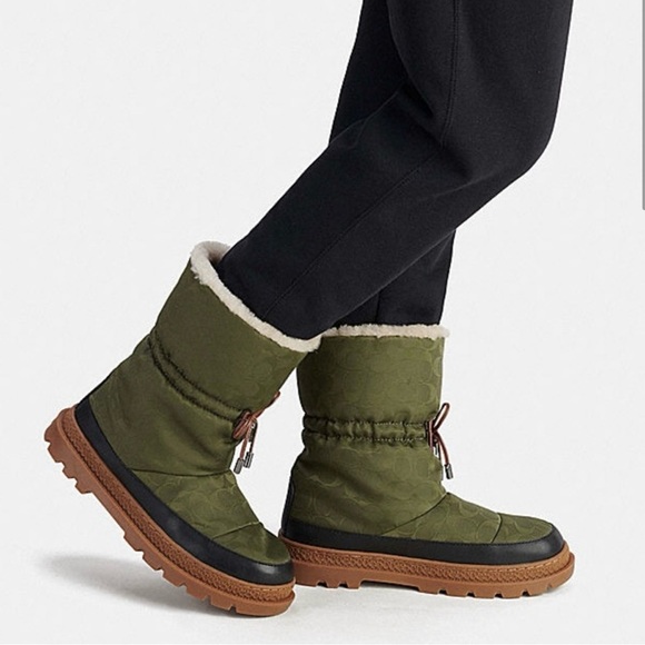 NEW Coach Kailee Nylon Winter Boots sz 11 green with box - Picture 1 of 8